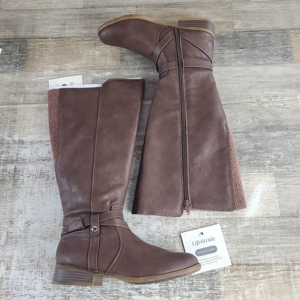LifeStride Xtrovert Women Riding Boots Sz 7 M Wide‎ Calf Knee-High Side Zip